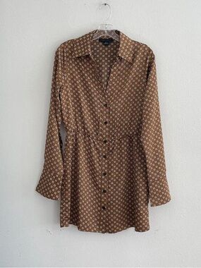 Sanctuary Brown Floral-Print Button Dress